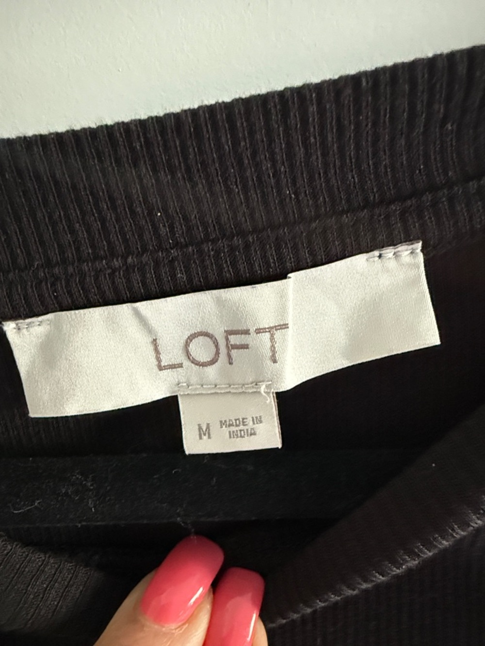 LOFT Black Top with Black and White Plaid Puff Sleeves - Picture 2 of 6